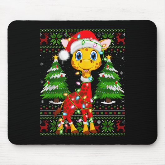 Giraffe Christmas Lights Santa Costume Ugly Xmas S Mousepad (Vorne)