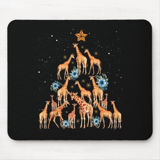 Giraffe Christmas Tree Floral Giraffe Xmas Lights  Mousepad (Vorne)