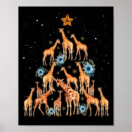 Giraffe Christmas Tree Floral Giraffe Xmas Lights  Poster (Vorne)