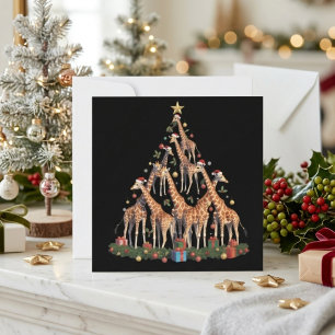 Giraffe Christmas Tree Santa African Wildlife Farm Feiertagskarte