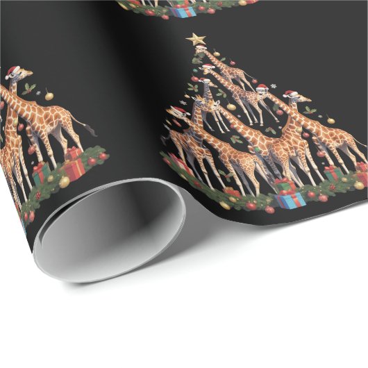 Giraffe Christmas Tree Santa African Wildlife Farm Geschenkpapier (Rolleneckpunkt)