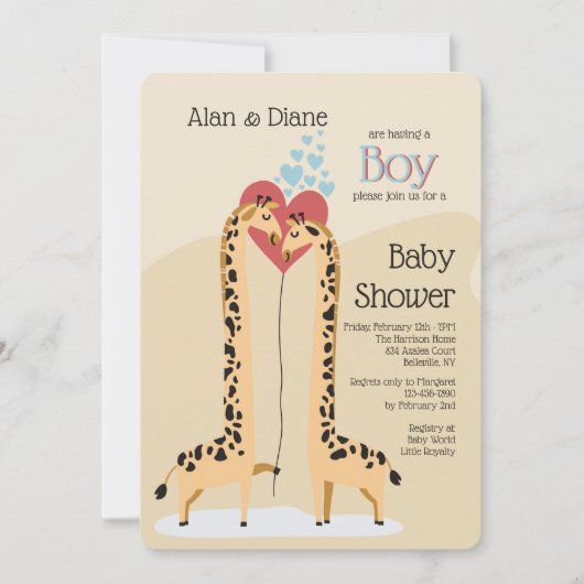 Giraffe Couple Boy Baby Shower Einladung (Vorderseite)