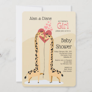 Giraffe Couple Girl Baby Shower Einladung