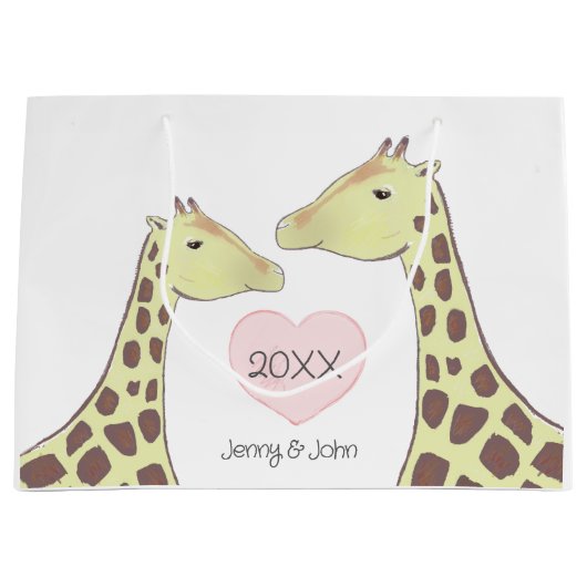 Giraffe Couple Verlobung/ Hochzeit Große Geschenktüte (Vorderseite)