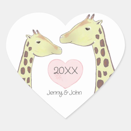Giraffe Couple Verlobung/ Hochzeit Herz-Aufkleber (Vorderseite)