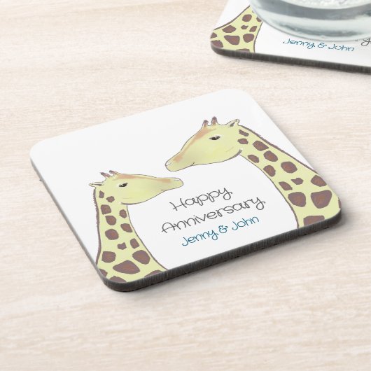 Giraffe Couple Wedding Anniversary Getränkeuntersetzer (Linke Seite)