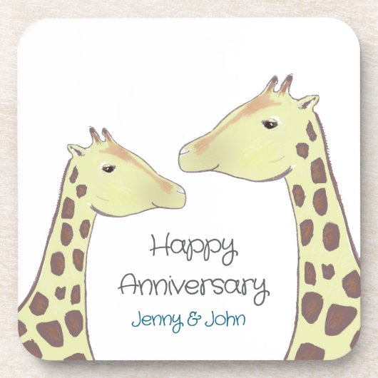 Giraffe Couple Wedding Anniversary Getränkeuntersetzer (Vorderseite)