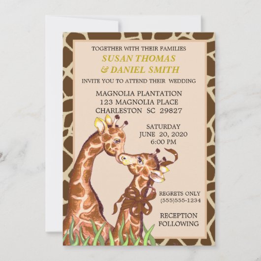 Giraffe Couple Wedding Einladung (Vorderseite)
