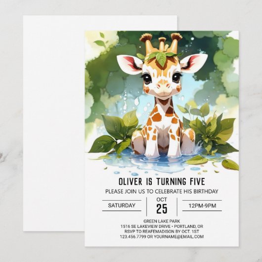 Giraffe Custom Kindergeburtstag Einladung (Vorne/Hinten)