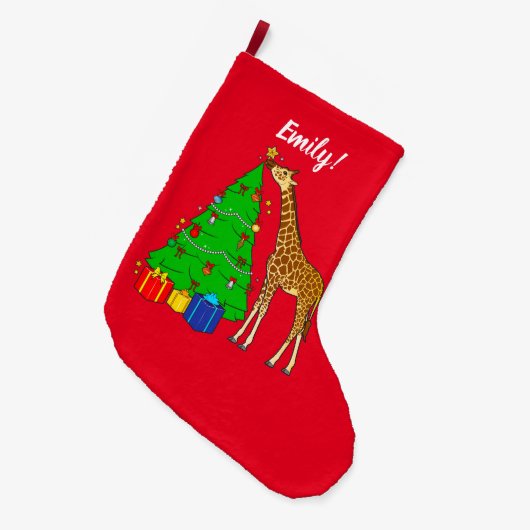 Giraffe Dekoriert Weihnachtsbaum mit Stern Großer Weihnachtsstrumpf (Vorderansicht (hängend))