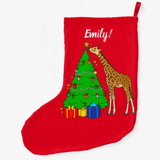 Giraffe Dekoriert Weihnachtsbaum mit Stern Großer Weihnachtsstrumpf (Rückseite)