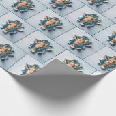 Giraffe, die aus einem Papierloch entsteht Geschenkpapier (Ecke)