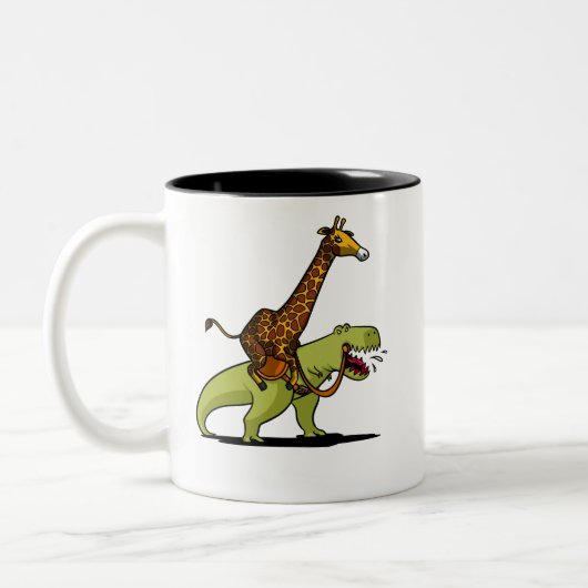 Giraffe, die T-Rex Dinosaurier-lustige Tiere Zweifarbige Tasse (Links)