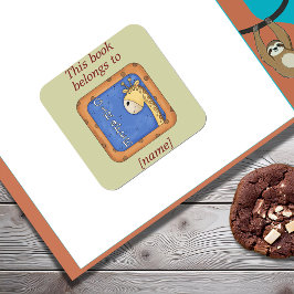 Giraffe Dieses Buch gehört zum Buchzeichen-Aufkleb Quadratischer Aufkleber