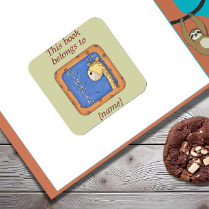 Giraffe Dieses Buch gehört zum Buchzeichen-Aufkleb Quadratischer Aufkleber