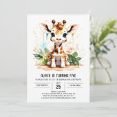 Giraffe Dreams Niedlich Safari Geburtstag Einladung (Stehend Vorderseite)