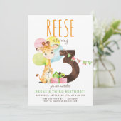 Giraffe Dritte Geburtstagspartei Einladung (Stehend Vorderseite)