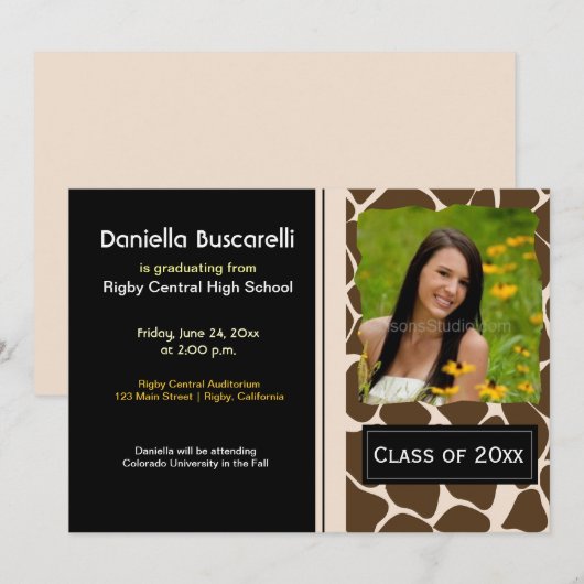 GIRAFFE DRUCKER ABSCHLUSS ANKÜNDIGUNG Schwarz/Crem (Vorne/Hinten)