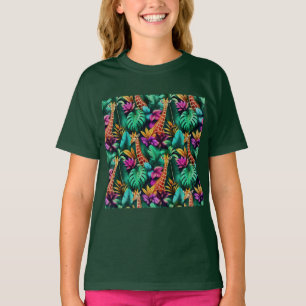 Giraffe Dschungel Träume Nahtloses Oberflächenmust T-Shirt