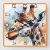 Giraffe durch die afrikanische Savanne Quadratische Wanduhr (Vorderseite)
