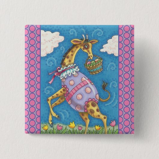 GIRAFFE, EASTER EGGS & TULIPS URLAUB BUTTON Squ (Vorderseite)