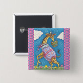 GIRAFFE, EASTER EGGS & TULIPS URLAUB BUTTON Squ (Vorne & Hinten)