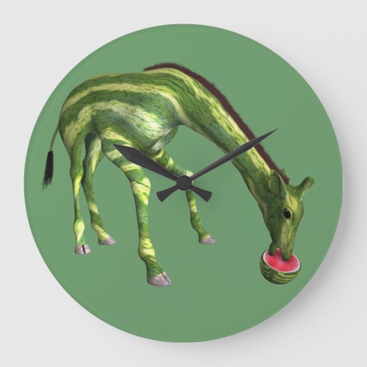 Giraffe Eating Watermelon Große Wanduhr (Vorderseite)