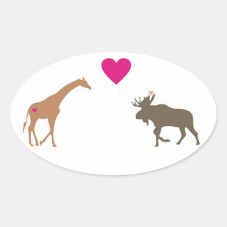 Giraffe Elche Liebe Oval Sticker klein