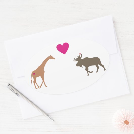 Giraffe Elche Liebe Oval Sticker klein (Umschlag)