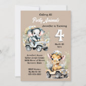 Giraffe Elefantenjungle Safari Wildtiere Kinder Einladung (Vorderseite)