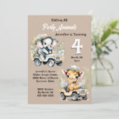 Giraffe Elefantenjungle Safari Wildtiere Kinder Einladung (Stehend Vorderseite)