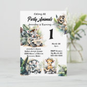 Giraffe Elefantenjungle Safari Wildtiere Zebra Einladung (Stehend Vorderseite)