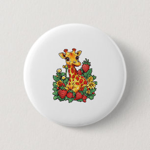 Giraffe Erdbeeren und Blume Grafische Niedliche Gi Button