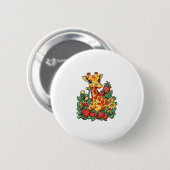 Giraffe Erdbeeren und Blume Grafische Niedliche Gi Button (Vorne & Hinten)