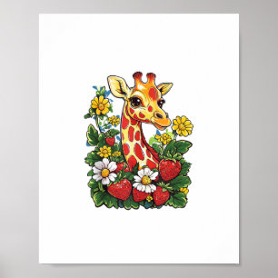 Giraffe Erdbeeren und Blume Grafische Niedliche Gi Poster