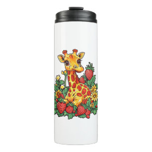 Giraffe Erdbeeren und Blume Grafische Niedliche Gi Thermosbecher