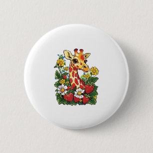 Giraffe Erdbeeren und Blumen Grafik Süße Gira Button