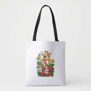 Giraffe Erdbeeren und Blumen Grafik Süße Gira Tasche