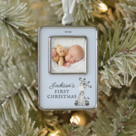 Giraffe Erstes Weihnachtsfest im Foto Weihnachten Rahmen-Ornament Silber