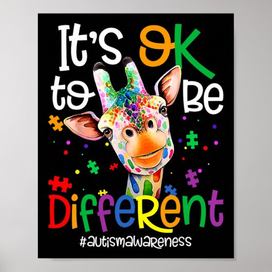 Giraffe Es ist okay, anders zu sein Autismus-Bewus Poster (Vorne)