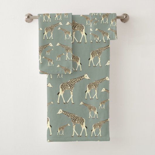 Giraffe Exotic Animal Pattern Sage Green Badhandtuch Set (Insitu)