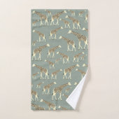 Giraffe Exotic Animal Pattern Sage Green Badhandtuch Set (Handtuch)