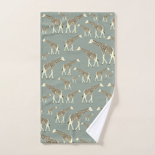 Giraffe Exotic Animal Pattern Sage Green Badhandtuch Set (Handtuch)