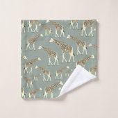 Giraffe Exotic Animal Pattern Sage Green Badhandtuch Set (Waschlappen)