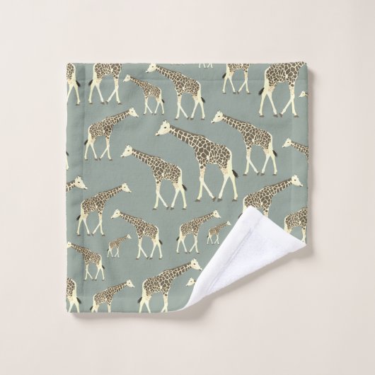 Giraffe Exotic Animal Pattern Sage Green Badhandtuch Set (Waschlappen)