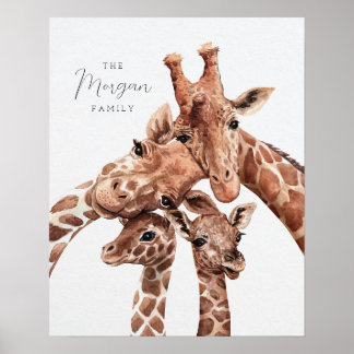Giraffe Familienportrait Familie Vier, Kinderzimme Poster