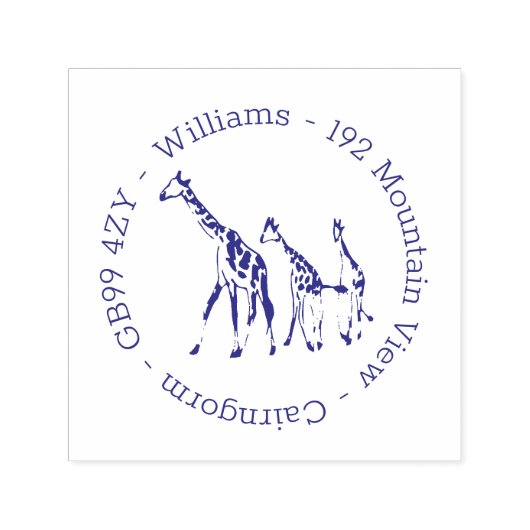 Giraffe Family Home Address Self-inking Stamp Permastempel (Design)