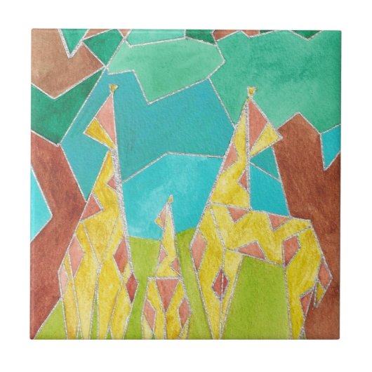 Giraffe Family Original Abstract Art Fliese (Vorderseite)