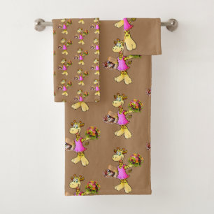 Giraffe Floral Beige Hands Badezimmer Handtuch Set