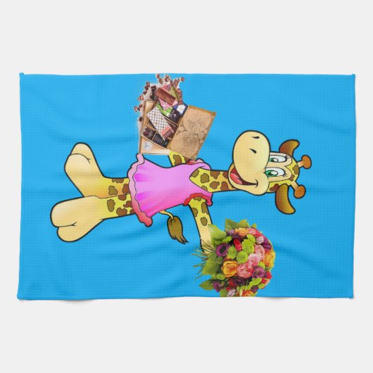 Giraffe Floral Blue Kitchen Handtuch (Horizontal)